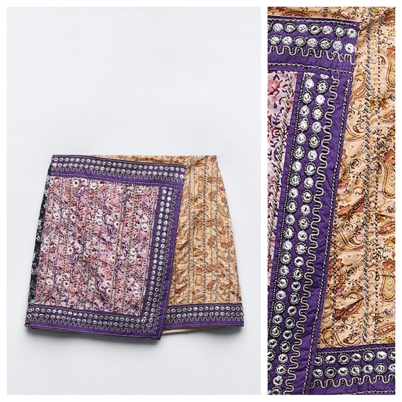 NWT. Zara Embroidered Mirrors High waist Mini Skirt. Size XS. - Picture 4 of 12